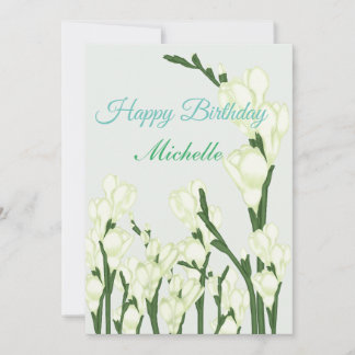 Zweig von weißem Freesia. Feiertagskarte