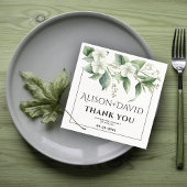 Zweig, weiße Blume Grün Typografie Hochzeit Serviette