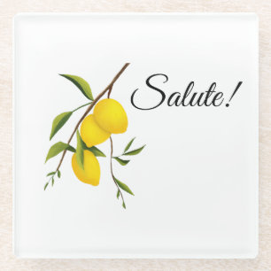 Zweigdesign Zitrone mit Salute! Glasuntersetzer