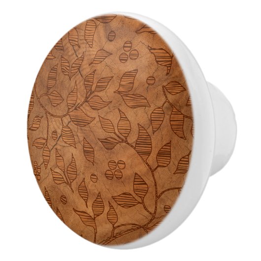 Zweige aus hellbraunem Blattwerk Keramikknauf (Rechts)