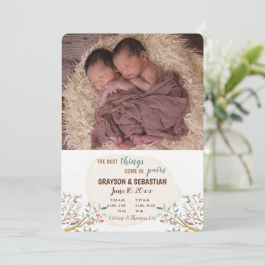 Zweige der Liebe Foto Geburtsankündigung Ankündigung (Stehend Vorderseite)