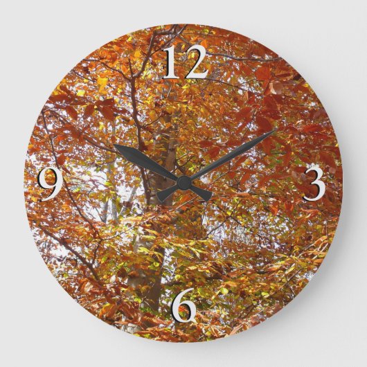 Zweige der Orangen Blätter Herbstnatur Große Wanduhr (Vorderseite)