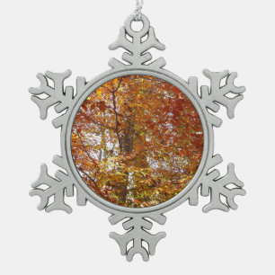 Zweige der Orangen Blätter Herbstnatur Schneeflocken Zinn-Ornament