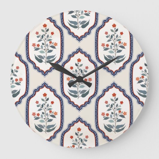 Zweige der orientalischen Blume: Kalamkari Indiane Große Wanduhr (Vorderseite)