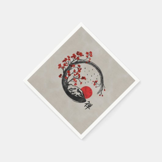 Zweige des Zen-Enso-Kreises und der Sakura Serviette (Ecke)