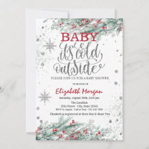 Zweige Holly Berry Schneeflocken Baby Shower Einladung