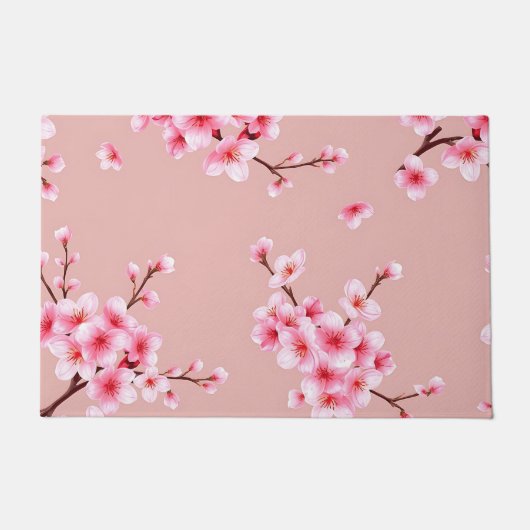 Zweige mit rosa Kirschblüten Muster Fußmatte (Vorderseite)