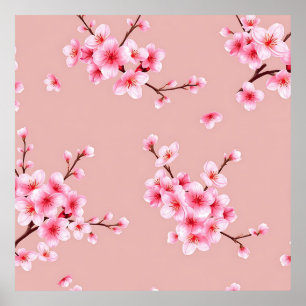 Zweige mit rosa Kirschblüten Muster Poster