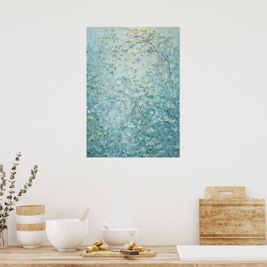 Zweige mit winzigen weißen Blume Poster (Küche)