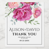 Zweige, rosa Rosa Blume und typografische Hochzeit Weinetikett (Einzelnes Label)