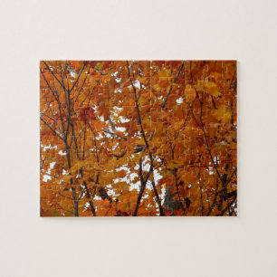 Zweige von Ahornblättern I Orange Herbst Puzzle