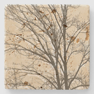 Zweige von Cream Beige Brown White Trees Steinuntersetzer