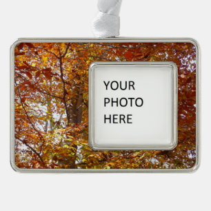 Zweige von orangen Blättern Herbst Natur Rahmen-Ornament Silber