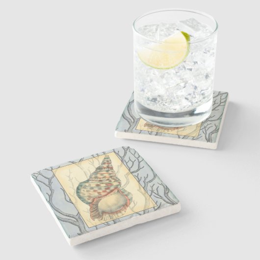 Zweige von Seashell und Bäumen Steinuntersetzer (Seitenansicht)