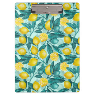 Zweige von Zitronen in blau und gelb Klemmbrett