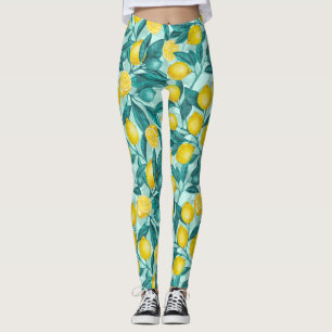 Zweige von Zitronen in blau und gelb Leggings