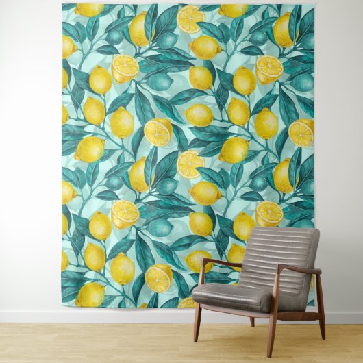 Zweige von Zitronen in blau und gelb Wandteppich (Beispiel)