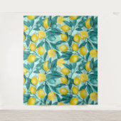 Zweige von Zitronen in blau und gelb Wandteppich (Vorderseite)