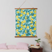 Zweige von Zitronen in blau und gelb Wandteppich Mit Holzrahmen (Schlafzimmer)
