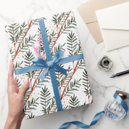 Zweige Wasserfarben-Spruce-Bäume & Goldrausch Geschenkpapier (Schenken)