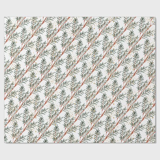 Zweige Wasserfarben-Spruce-Bäume & Goldrausch Geschenkpapier (Flach)