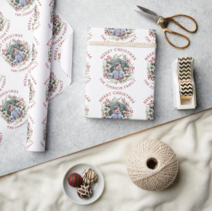 Zweige weiße Blume und Beeren Foto Weihnachten Geschenkpapier