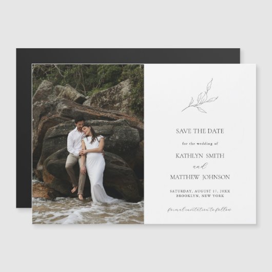 Zweiggarten mit Minimalistischem Olivenöl Save the Magneteinladung (Vorne/Hinten)