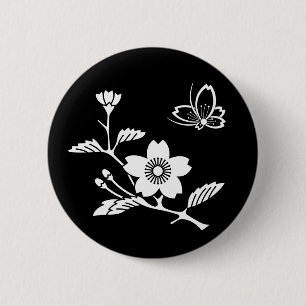 Zweigkirsche mit schwebendem Schmetterling innerha Button