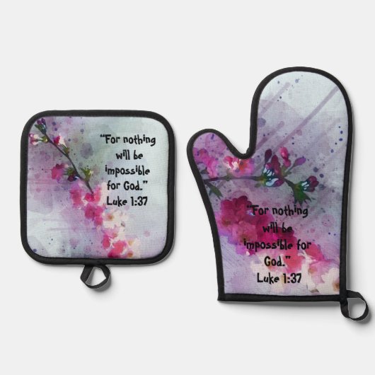 Zweigniederlassung Cherry Blooms und Küche mit Sch Ofenhandschuh & Topflappen-Set (Vorderseite)