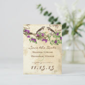 Zweigniederlassung lila Blume Vintage Vögel Hochze Einladung (Stehend Vorderseite)