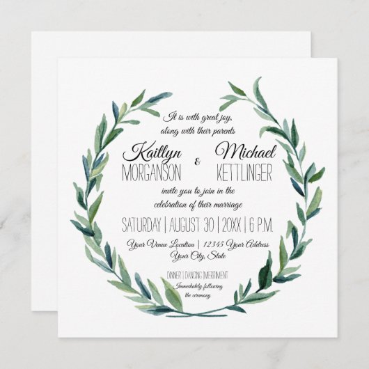 Zweigniederlassung Mute Laurel Wreath Olive Leaf M Einladung (Vorne/Hinten)