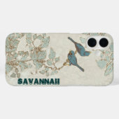 Zweigniederlassung Vintage Aquamarine Vögel Case-Mate iPhone Hülle (Rückseite (Horizontal))