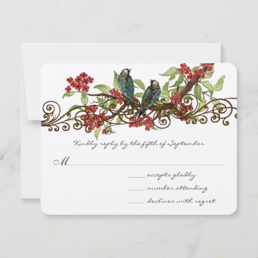 Zweigniederlassung Vintage Vögel Hochzeit RSVP Rot (Rückseite)