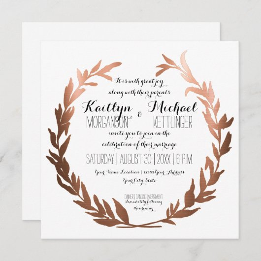 Zweigniederlassung von Copper Laurel Wreath Olive  Einladung (Vorne/Hinten)