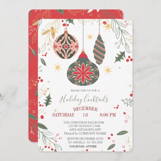 Zweigniederlassungen für Vintage Ornamente Weihnac Einladung (Vorne/Hinten)