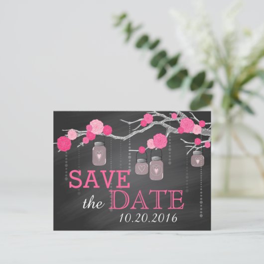 Zweigplatine in Rosa Save the Date Ankündigungspostkarte (Stehend Vorderseite)