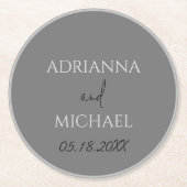 Zweigrau-Hochzeitspaare - Name und Datum Runder Pappuntersetzer (Vorderseite)