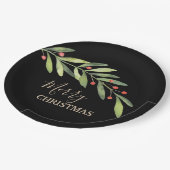 Zweigstelle Berries an Schwarzen Weihnachten Pappteller (Schrägansicht)