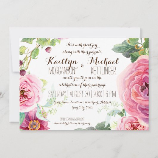 Zweigstelle Berries Rose Peony Einladung (Vorderseite)