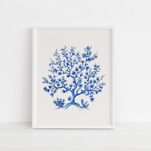 Zweigstelle Blue Coral - Coastal Blue auf Beige Poster