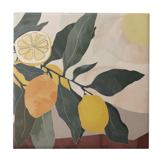 Zweigstelle Boho Lemon mit Abstraktem Obstwerk von Fliese (Vorderseite)