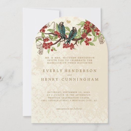 Zweigstelle der Vintagen Blume Hochzeit Einladung (Vorderseite)