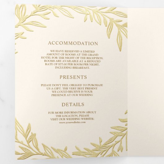 Zweigstelle für Creme und Gold-Leaf Dreifach Gefaltete Einladung (Innen Erste Seite)