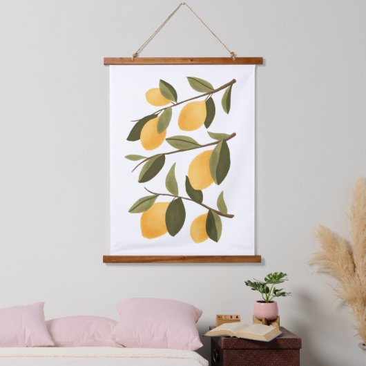 Zweigstelle Lemon Botanical Citrus Wohngestaltung Wandteppich Mit Holzrahmen (Schlafzimmer)