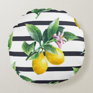 Zweigstelle Lemon: Citrus Watercolor Bliss Rundes Kissen