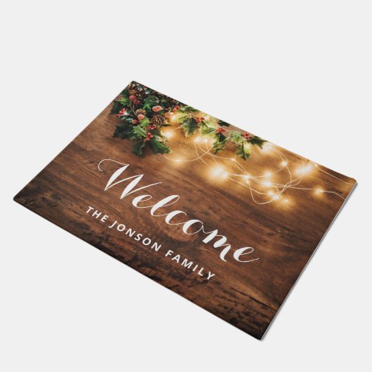 Zweigstelle Mistletoe Rustic Wood Christmas Holida Fußmatte (Schrägansicht)