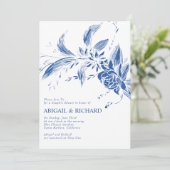 Zweigstelle mit blauen Blumen Hochzeitsdusche Einladung (Stehend Vorderseite)