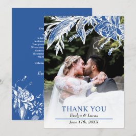 Zweigstelle mit blauen und weißen Blume Hochzeitsf Dankeskarte