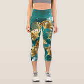 Zweigstelle mit goldenen Blätter Ginko Biloba Capri Leggings (Vorderseite)