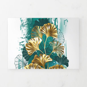 Zweigstelle mit goldenen Blätter Ginko Biloba Dreifach Gefaltete Einladung